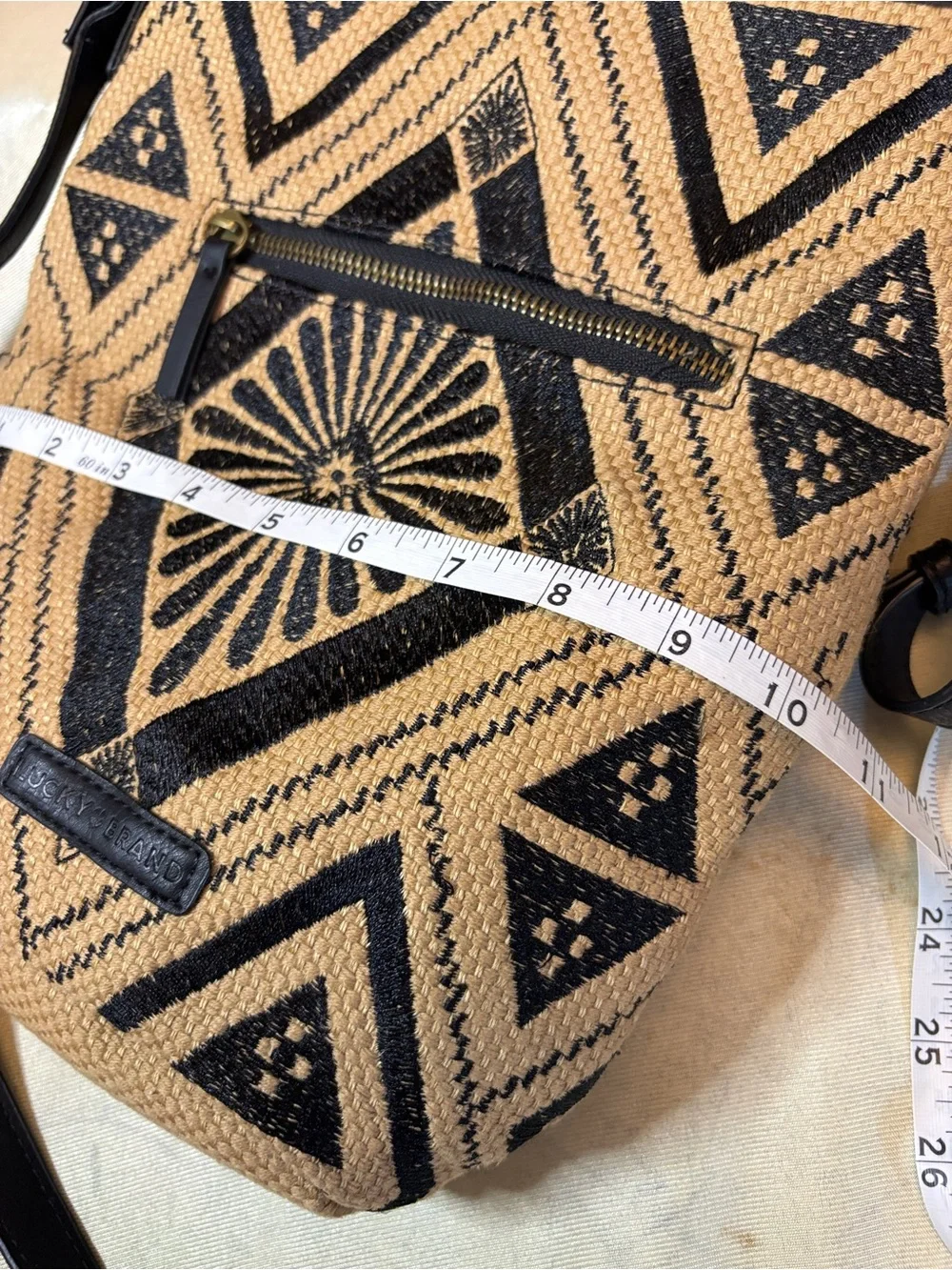 Maya Jute Hippie Woven Geometric Crossbody Bag in Black and Tan